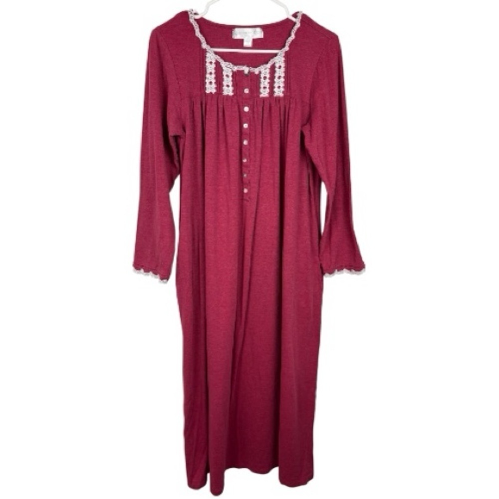 Eileen West Pink Red Nightgown W/ White Lace Trim some flaws size small